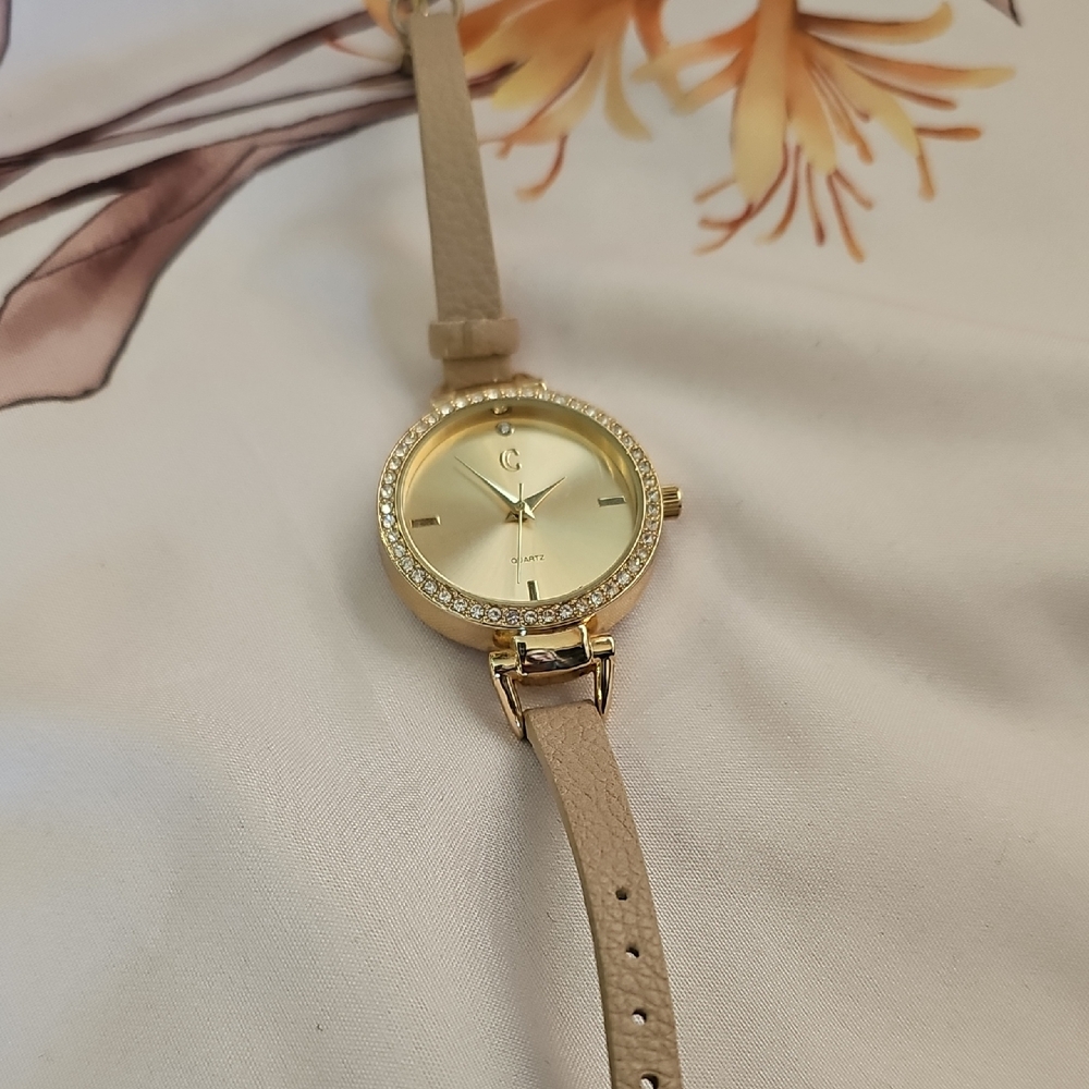 Charming Charlie Gold Watch with Beige Strap Needs Battery